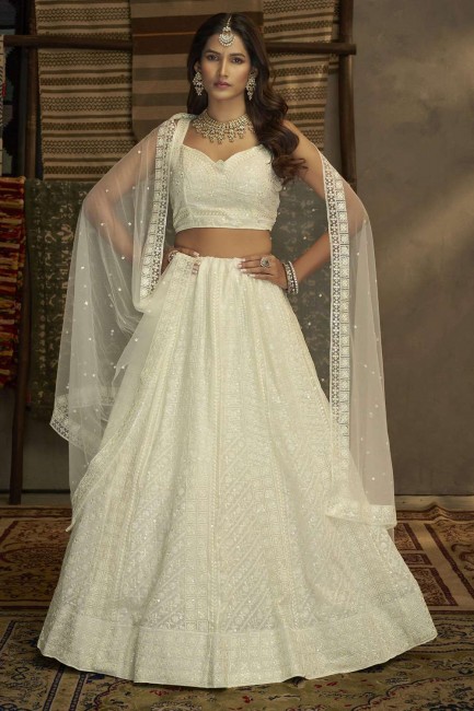 Georgette White Party lehenga choli in Embroidered