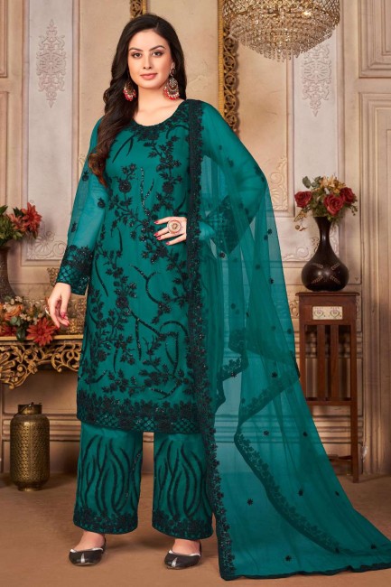 Rama  Embroidered Palazzo Suit in Net