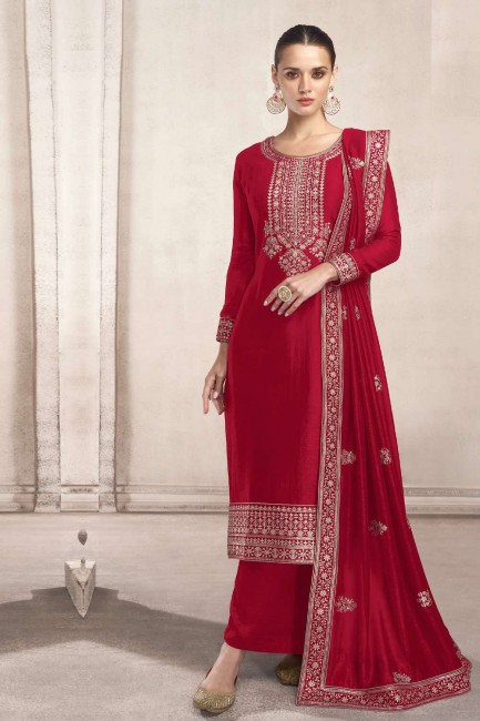 Pink Pakistani Suit in Silk with Embroidered