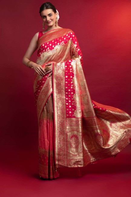 Weaving Pink Saree in Silk