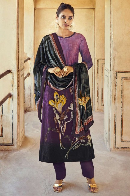 Palazzo Suit in Digital print Violet Velvet