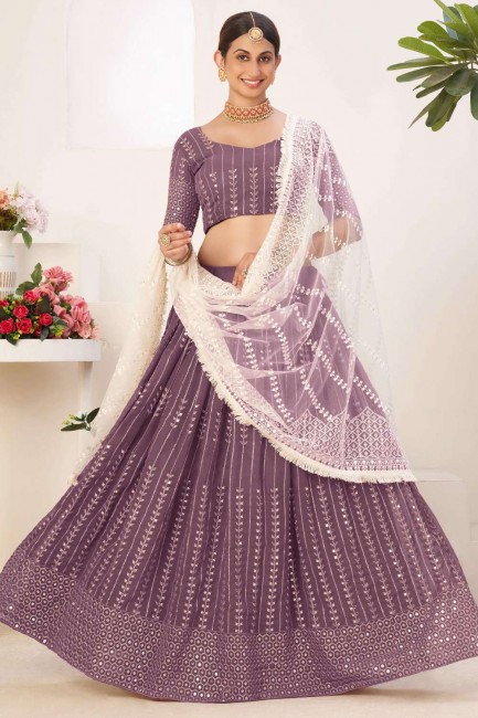 Lavender Georgette Embroidered Party Lehenga Choli with Dupatta
