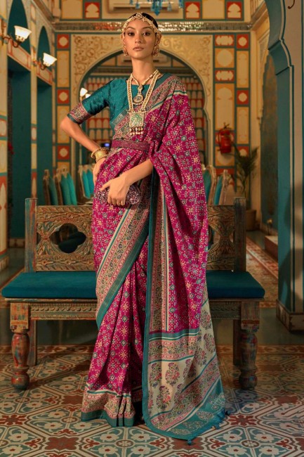 Saree in Pink Patola silk with Weaving