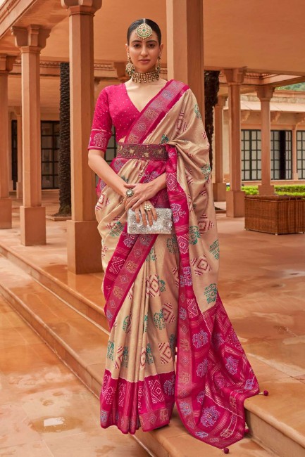Saree Pink in Patola silk with Weaving