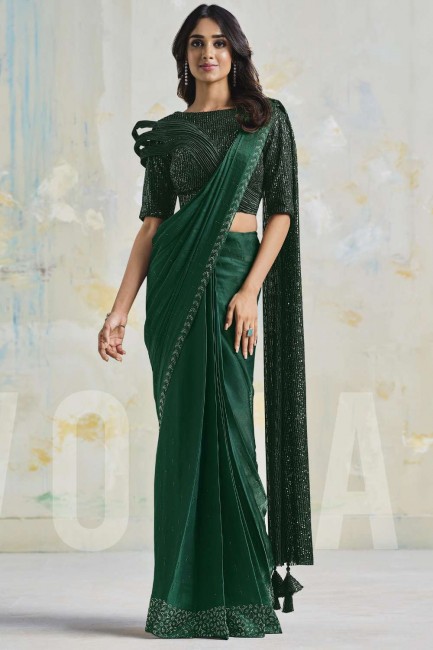 Green Stone,embroidered Silk Party Wear Saree