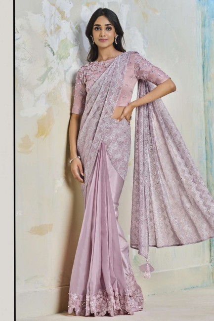 Silk Party Wear Saree in Pink with Thread,embroidered