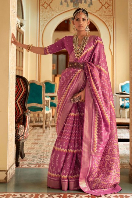Purple Patola silk Saree with Printed,weaving