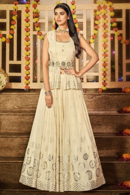 Off white Georgette Embroidered Lehenga Suit with Dupatta