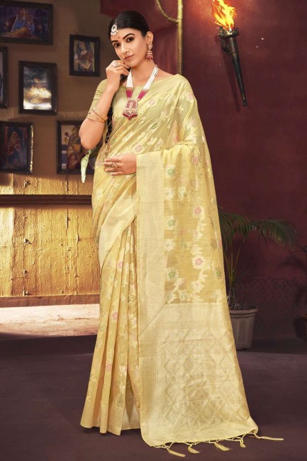 Silk Weaving Yellow Saree with Blouse