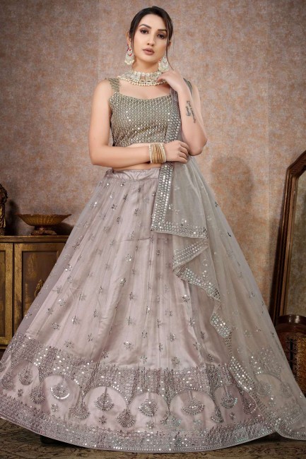 Lehenga Choli in Silver Net with Embroidered