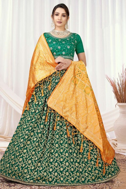 Viscose Wedding Lehenga Choli with Weaving in Green