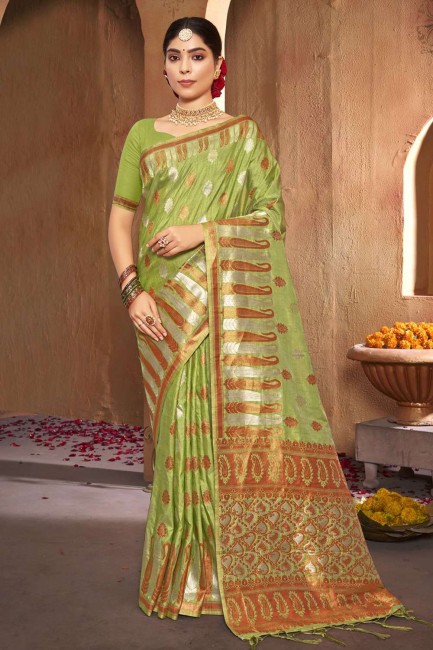 Pista  Weaving Saree in Silk