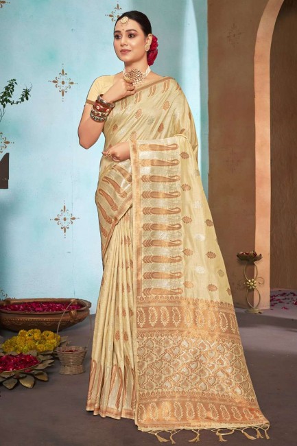 Off white Saree in Weaving Silk