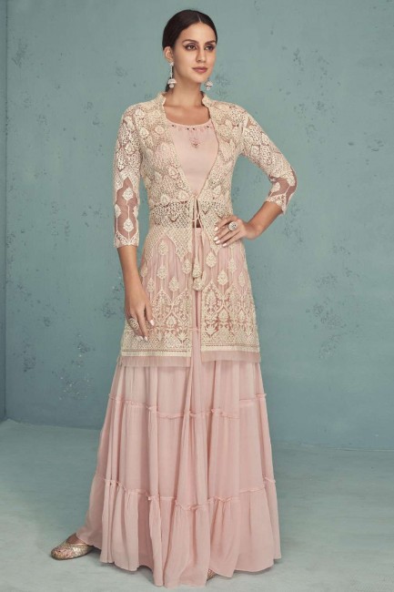 Pink Lehenga Suit in Embroidered Georgette