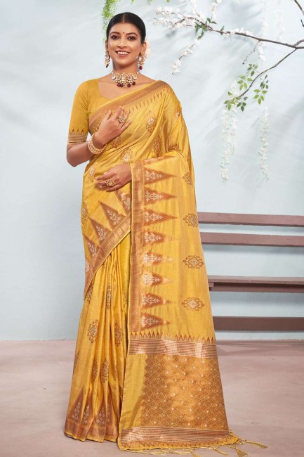 Organza Saree with Weaving in Yellow