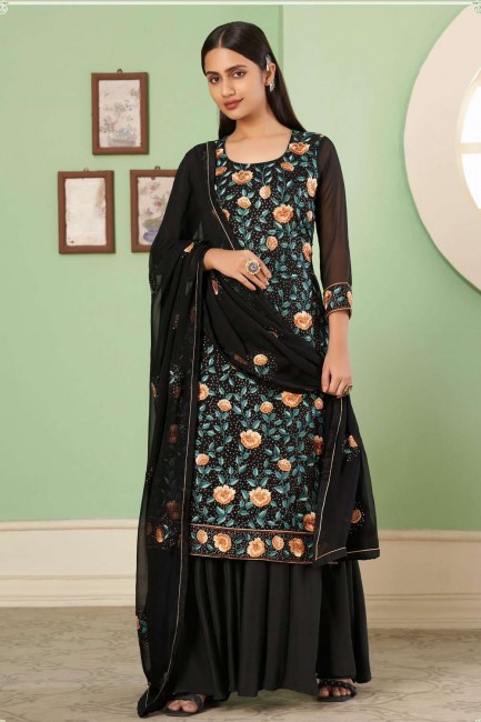 Embroidered Black Georgette Pakistani Suit