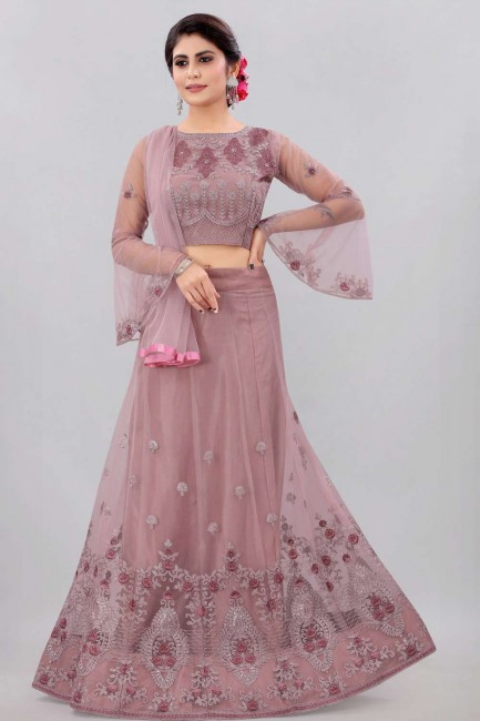 Lehenga Choli in Net Pink with Embroidered