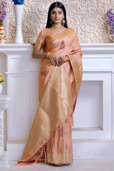 Silk Saree Orange with Weaving