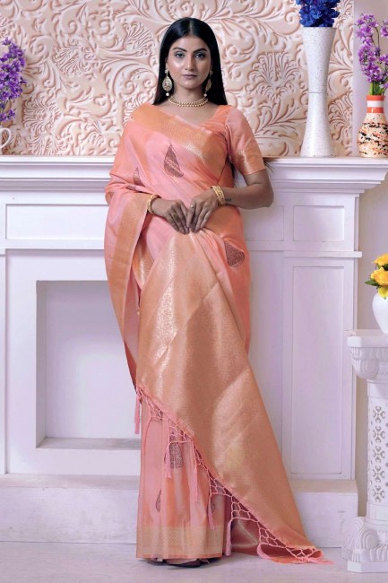 Silk Pink Saree Weaving with Blouse