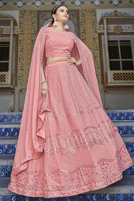 Georgette Embroidered Pink Wedding Lehenga Choli with Dupatta