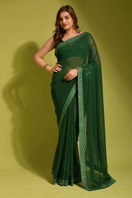 Green Embroidered Party Wear Saree in Georgette