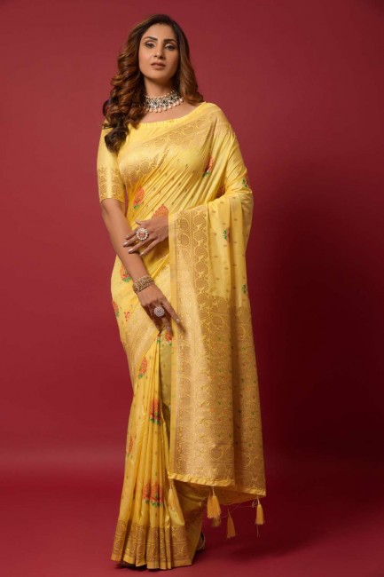 Silk Saree in Weaving Yellow with Blouse