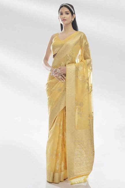 Yellow Saree in Organza with Weaving