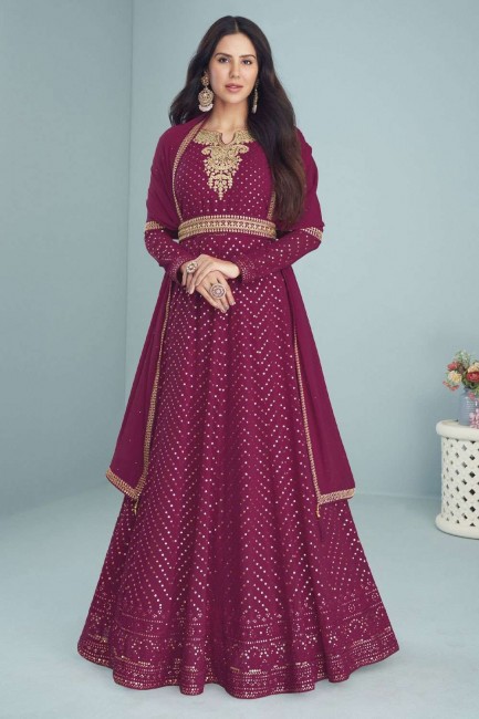 Purple Faux georgette Embroidered Anarkali Suit with Dupatta