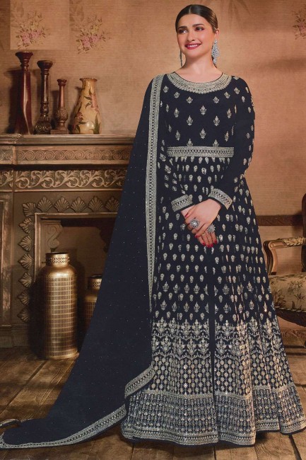 Black Georgette Embroidered Anarkali Suit with Dupatta