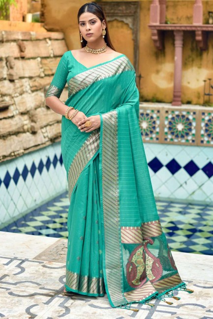 Rama Silk Saree with Embroidered