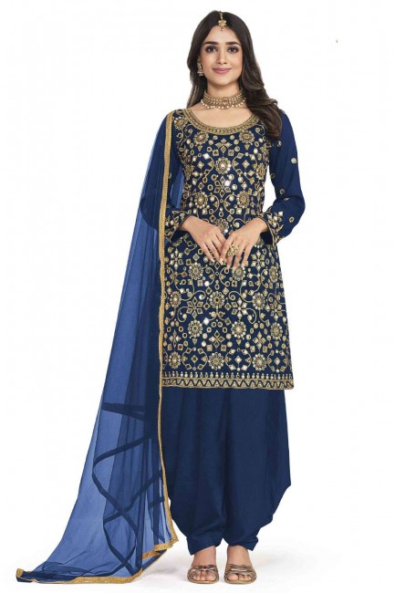 Blue Patiala Suit with Embroidered Silk