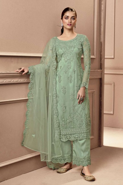 Mint green Net Embroidered Pakistani Suit with Dupatta