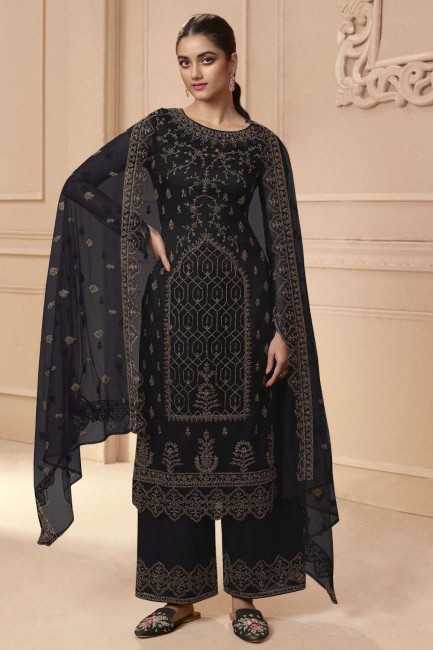 Black Embroidered Net Pakistani Suit