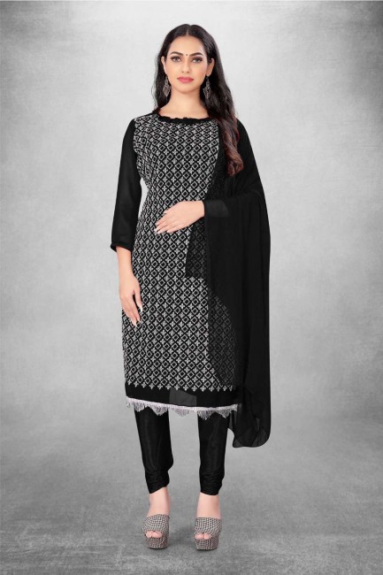 Black Embroidered Georgette Salwar Kameez