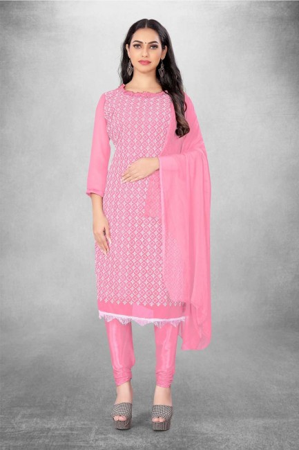 Salwar Kameez in Pink Georgette with Embroidered