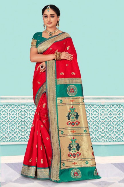 Red Saree in Silk Weaving