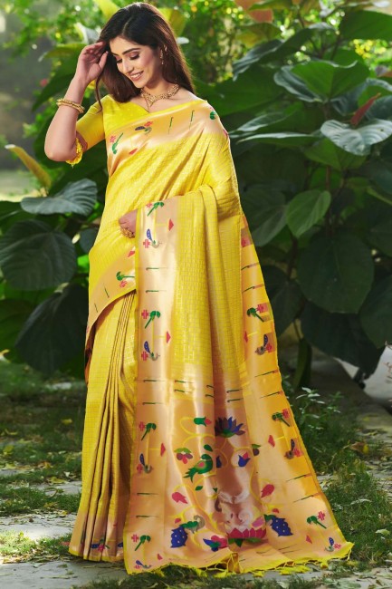 Banarasi silk Banarasi Weaving Saree in Yellow with Blouse