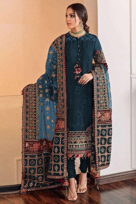 Rama Eid Salwar Kameez with Embroidered Faux georgette