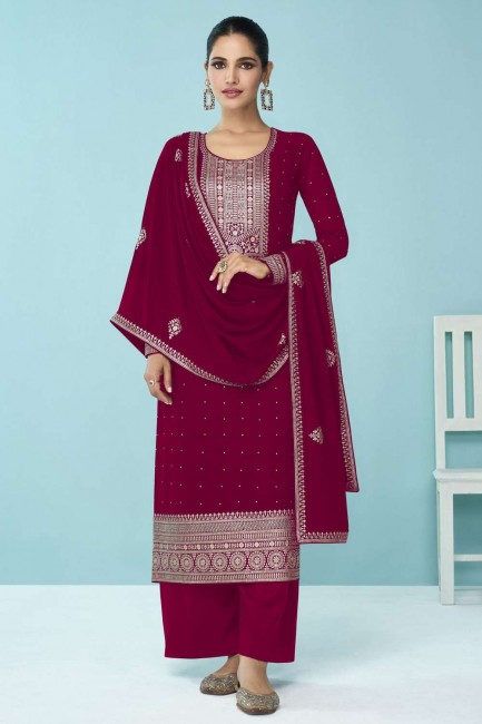 Pink Eid Palazzo Suit in Embroidered Faux georgette