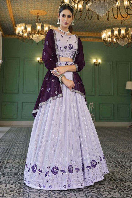 Georgette Lehenga Choli with Embroidered in Lavender