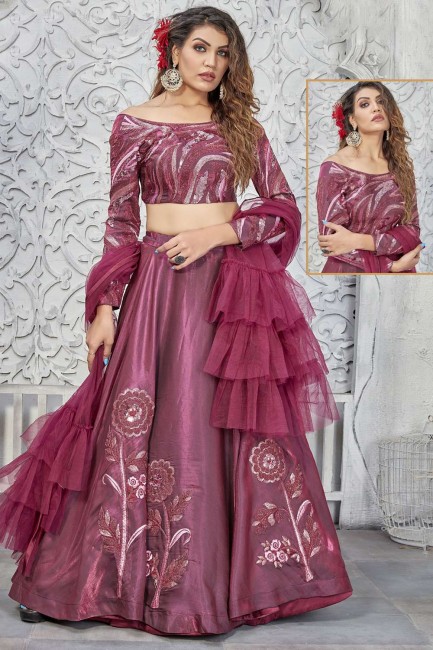 Party Lehenga Choli in Silk Pink with Embroidered
