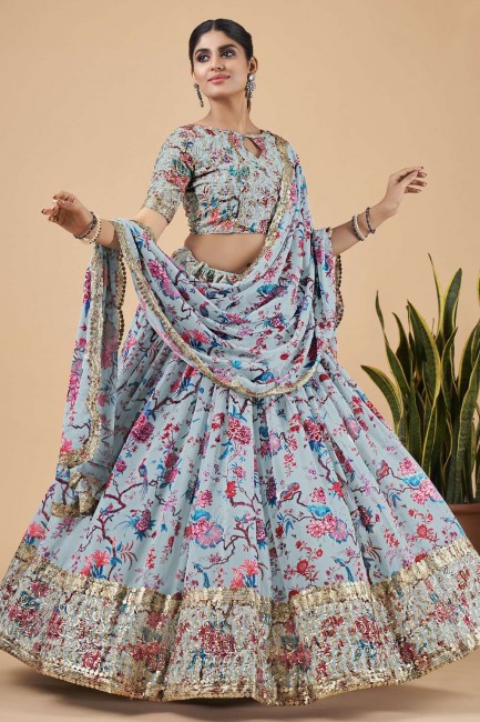 Sky blue Embroidered Faux georgette Party Lehenga Choli