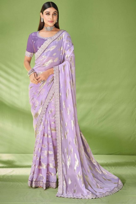 Georgette Saree with Stone,printed in Violet