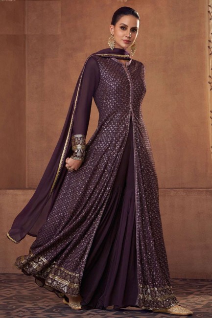 Purple Wedding Lehenga Choli in Faux georgette with Embroidered