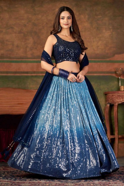 Embroidered Party Sky blue Lehenga Choli in Georgette