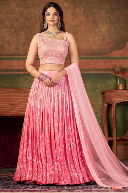 Georgette Party Lehenga Choli in Pink with Embroidered