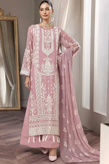 Faux georgette Embroidered Peach Eid Palazzo Suit with Dupatta