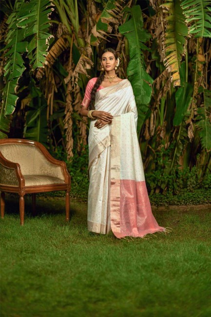 White Weaving Bangalore silk Saree