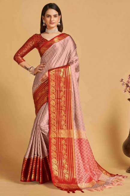 Silk Banarasi Saree in Pink with Weaving