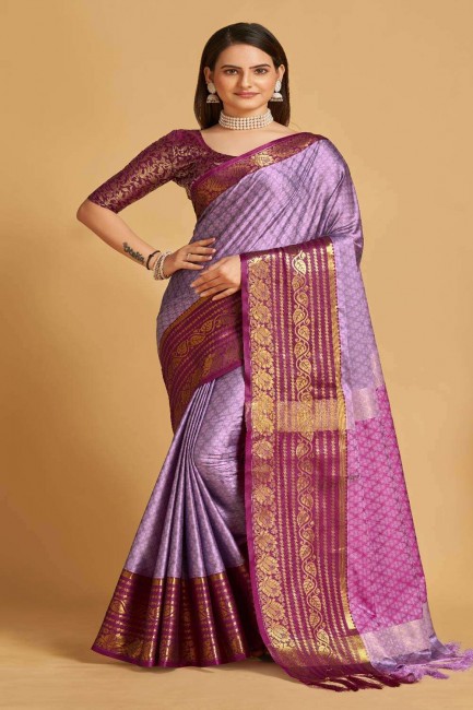 Purple Silk Banarasi Saree with Weaving